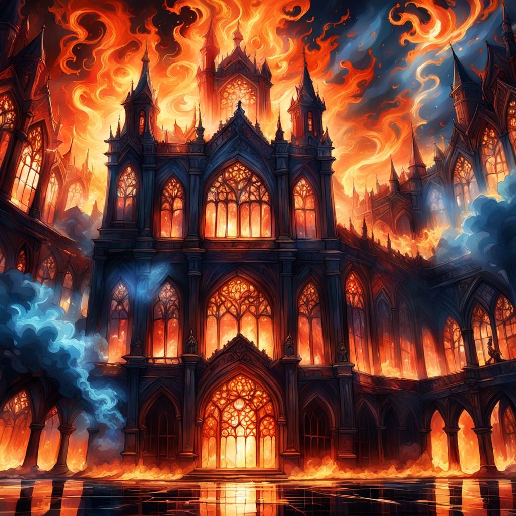 School Building Engulfed in Flames: Concept Art