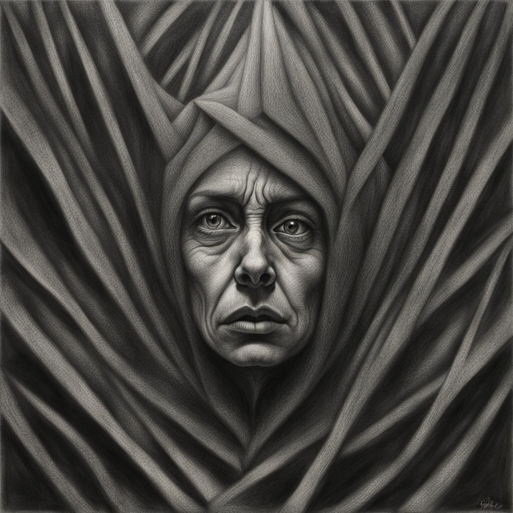 Hyperdetailed Charcoal Drawing of Fear