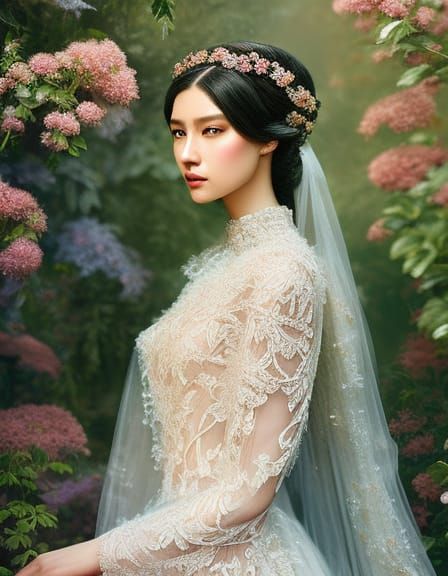 Goddess Portrait in Sunny Winter Garden, Hyperdetailed Fanta...