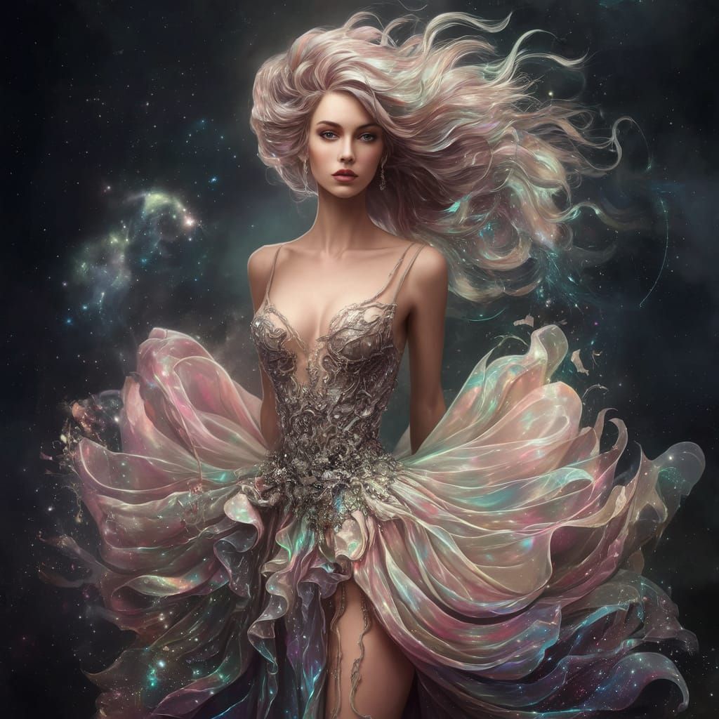 Haute Couture Goddess in Cosmic Swirls