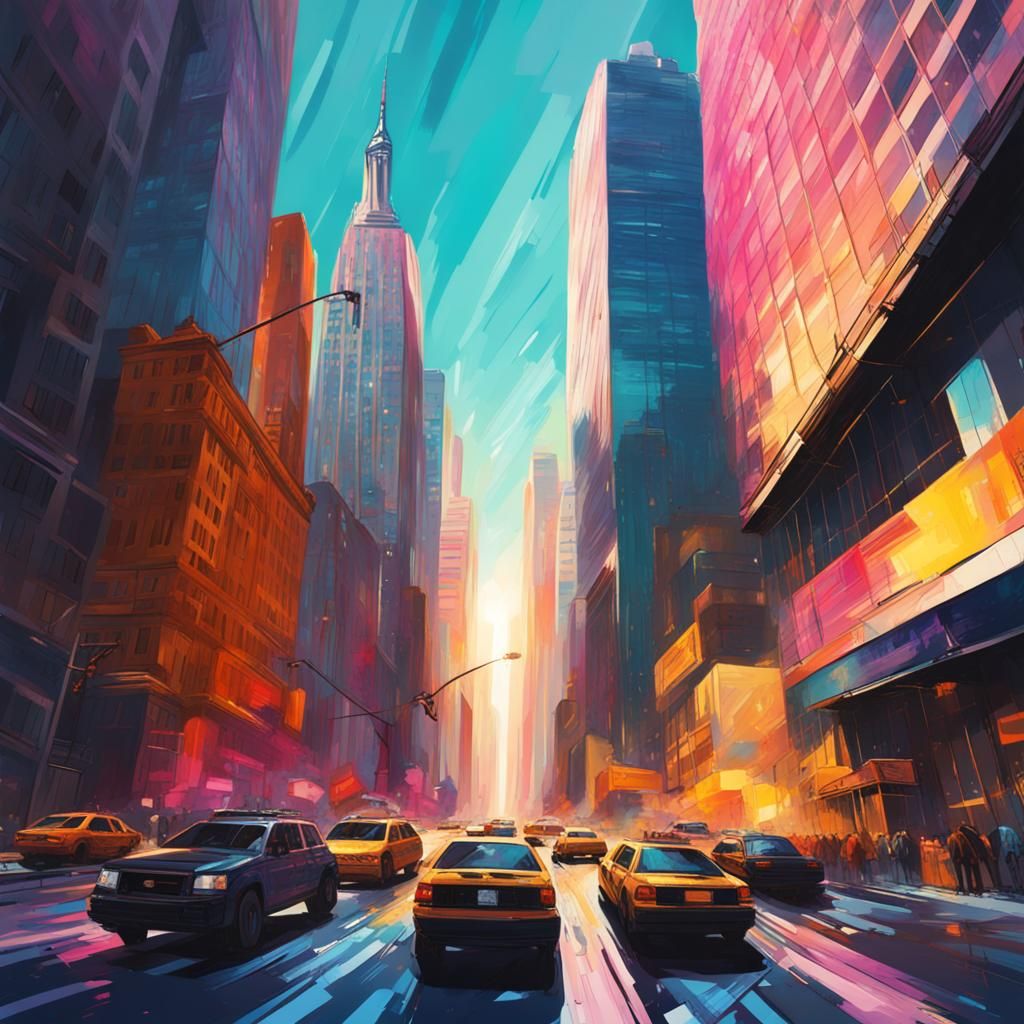 Futuristic Hypermodern New York Skyscrapers: Splash Art