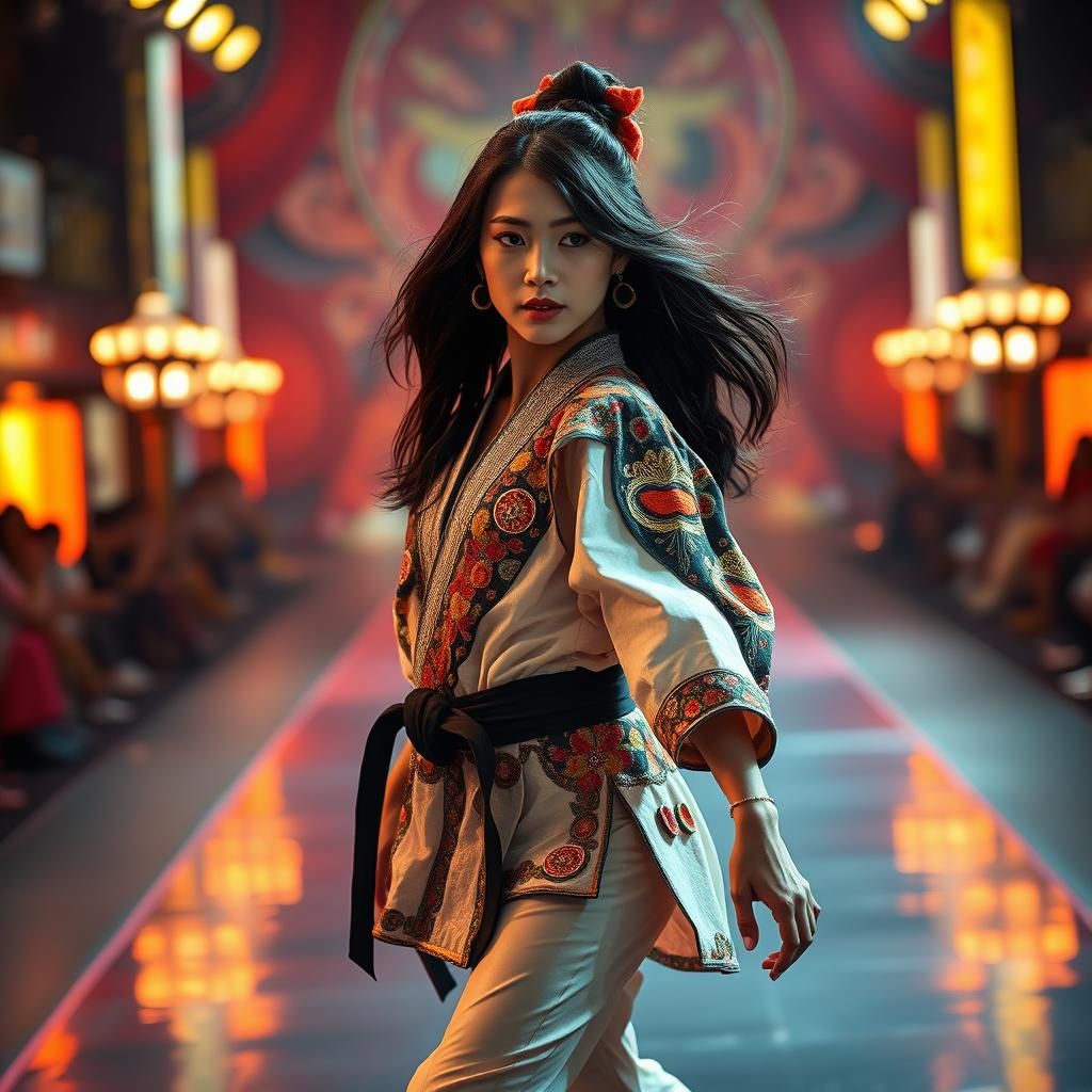 Karate Harajuku Girl on Catwalk in Wong Kar Wai Style