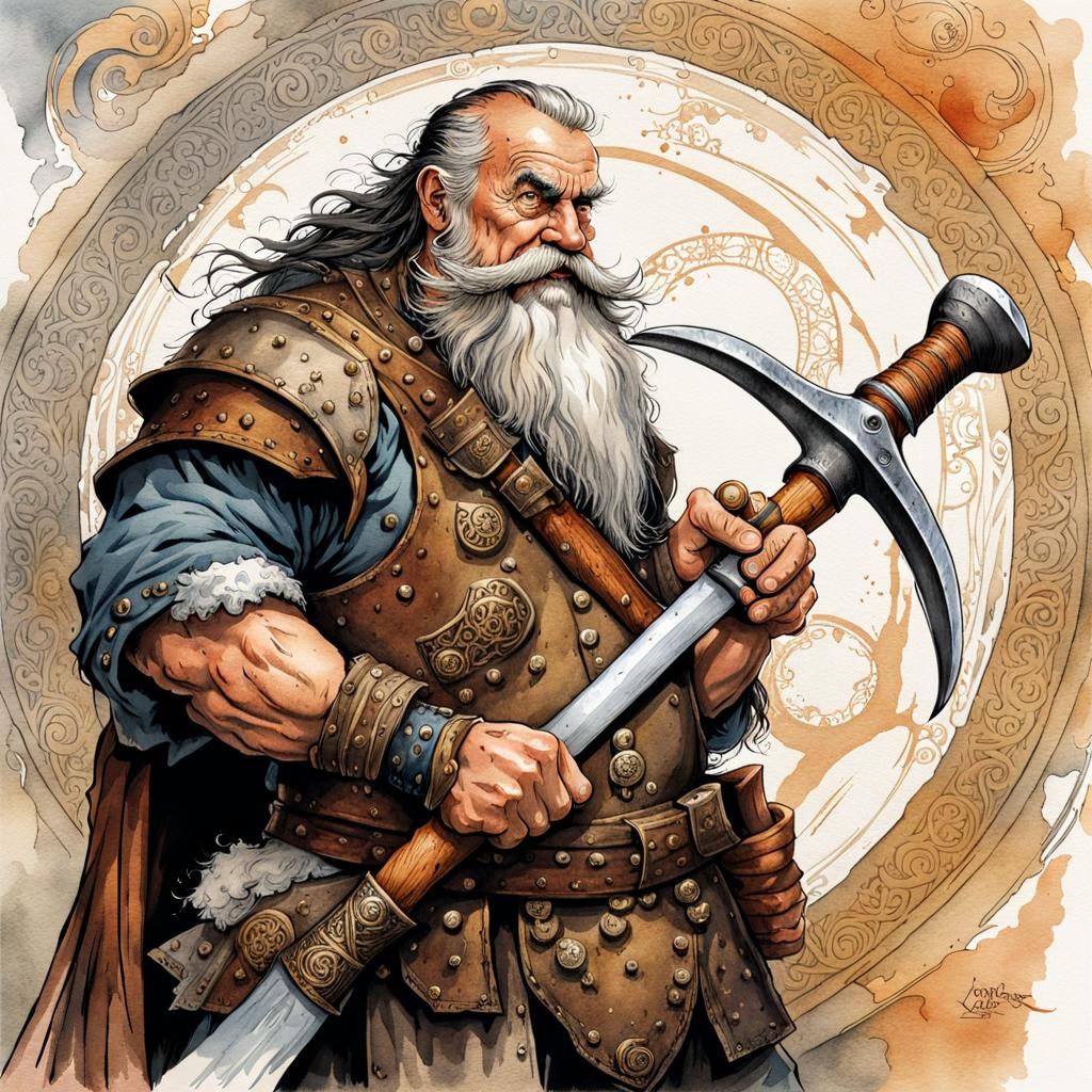Detailed Dwarf Axe Maker in Watercolor Style