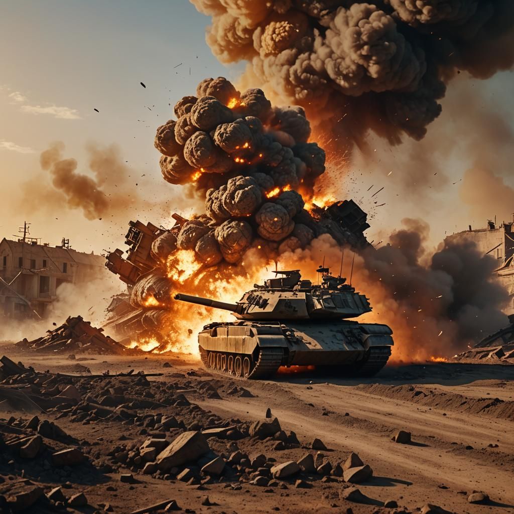 Tank Exploding on Battlefield in Cinematic Style