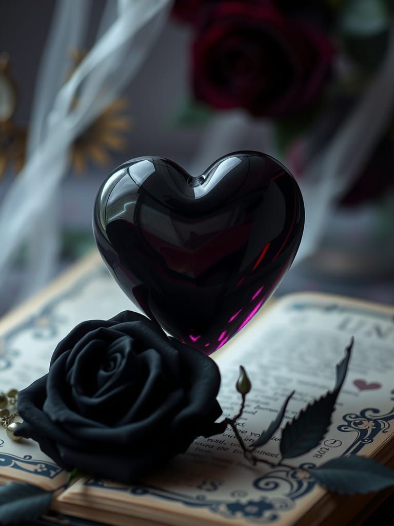 Dark Plastic Heart With Raven and Rose