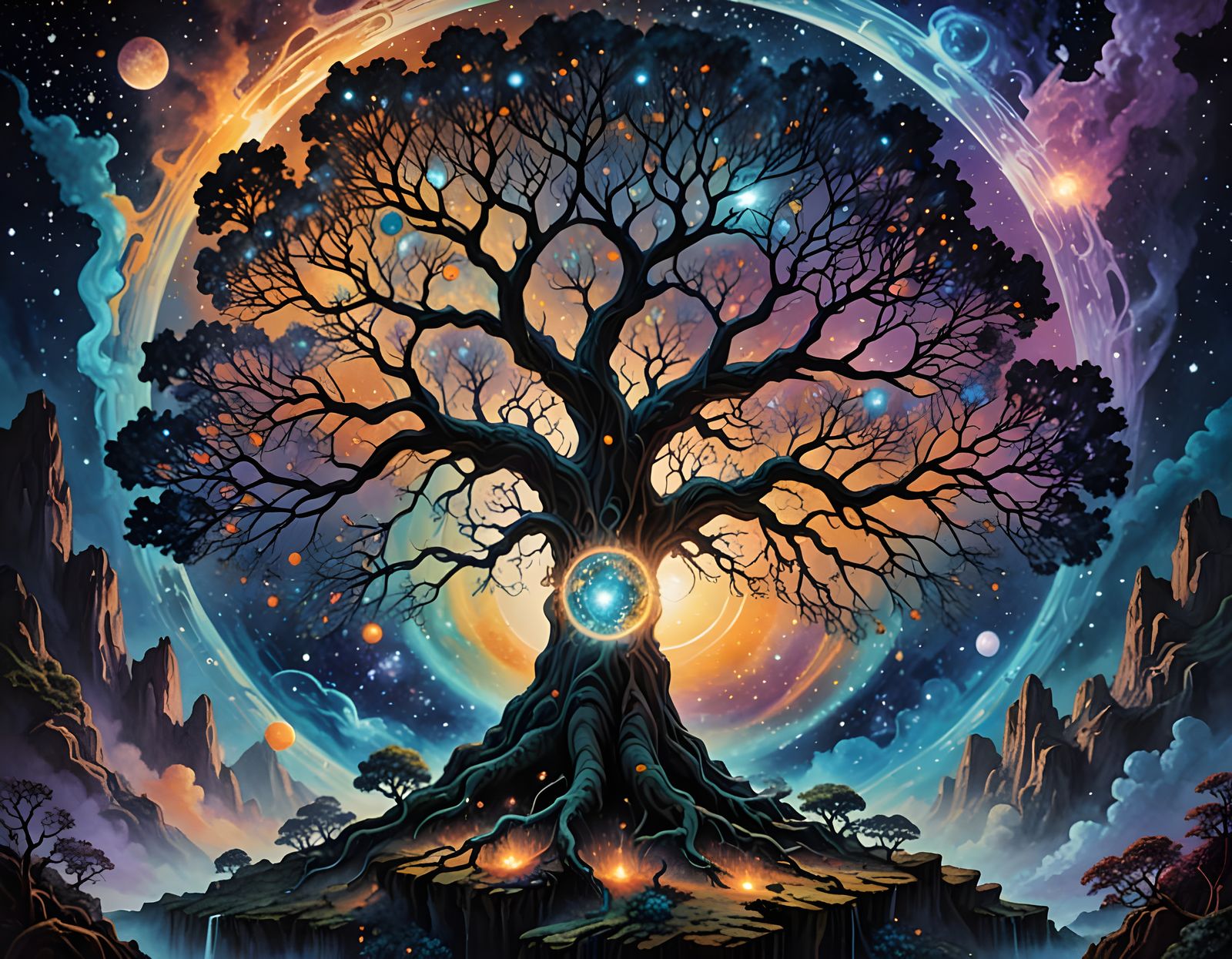 Cosmic Tree of Life with Lovers' Shadows