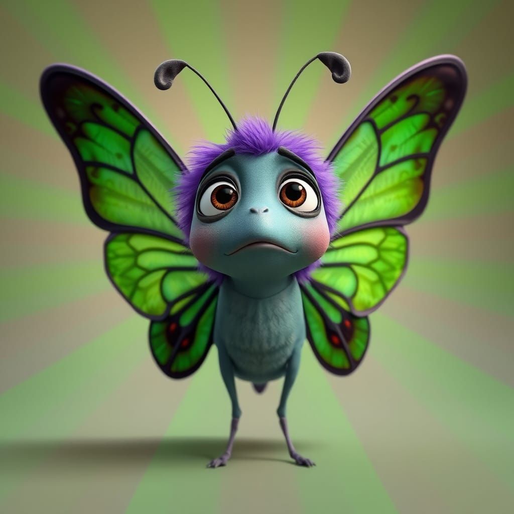 Confused Anthropomorphic Butterfly in 3D Digital Art