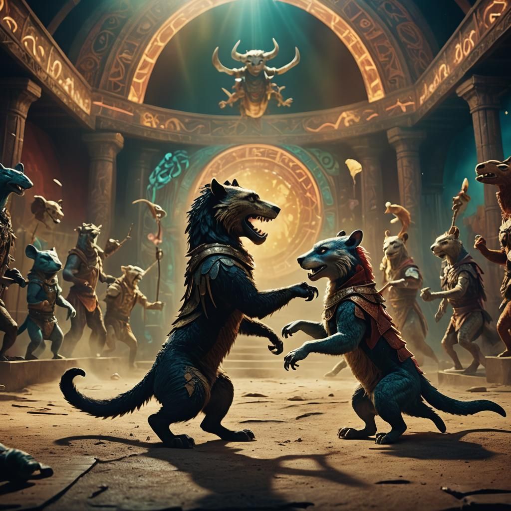 Epic Animal Battle in a Fantastical Arena