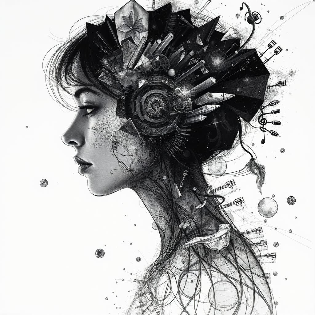 Shattered Profile: Charcoal and Graphite Fine Art