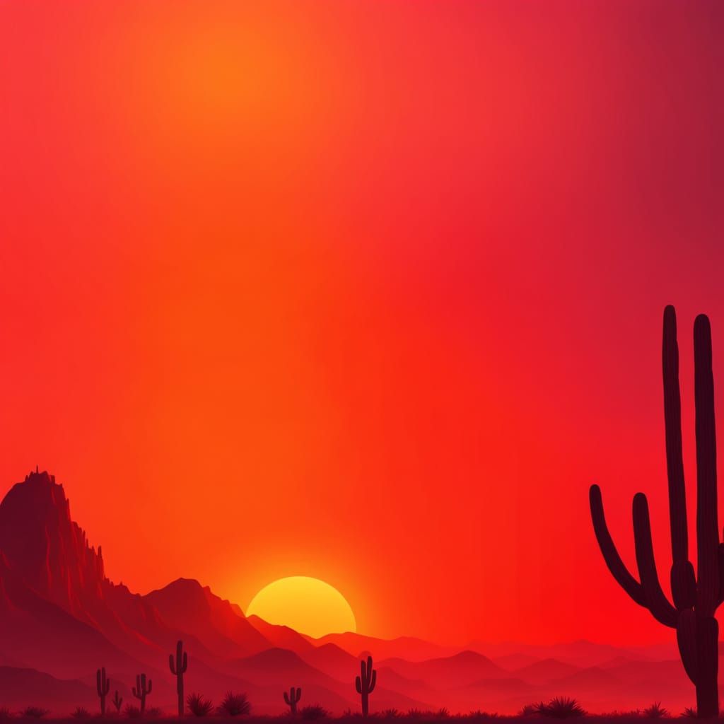 Majestic Red Sunset Over Desert Landscape
