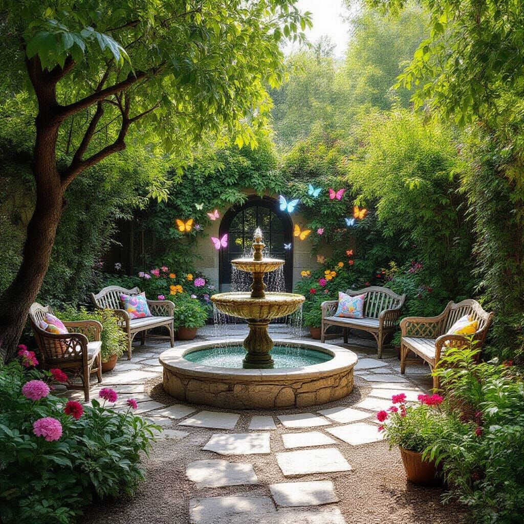 Enchanted Garden with Luminous Flora and Butterfly Trees