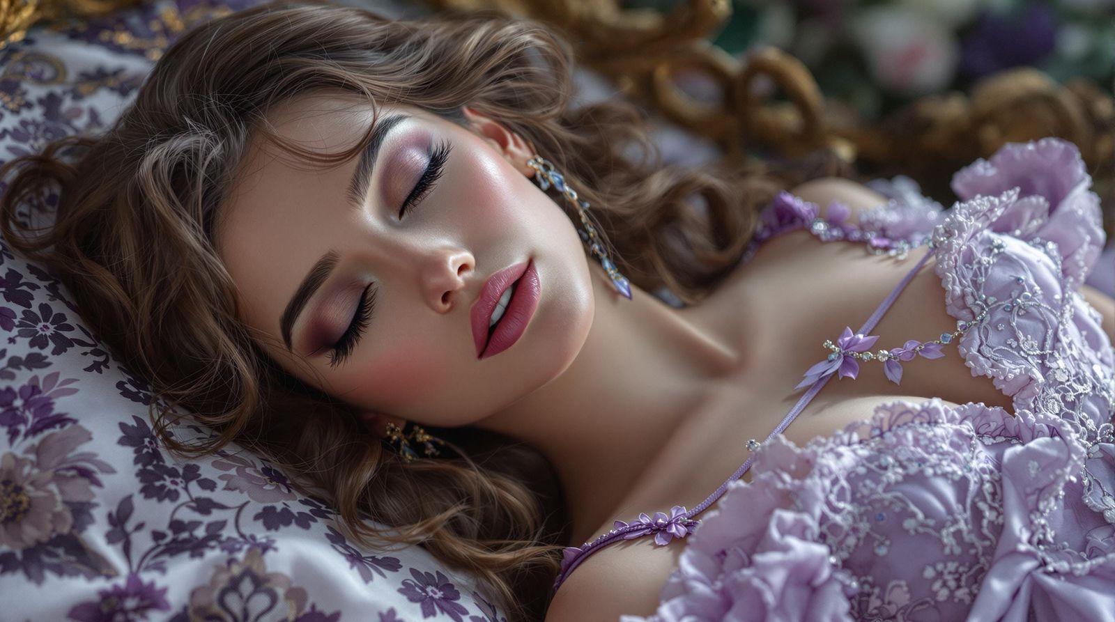 Ethereal Rococo Lady in Lavender Lacy Delight