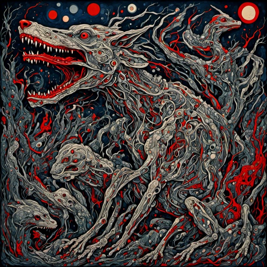 Ferocious Hellhound Howling in the Darkness