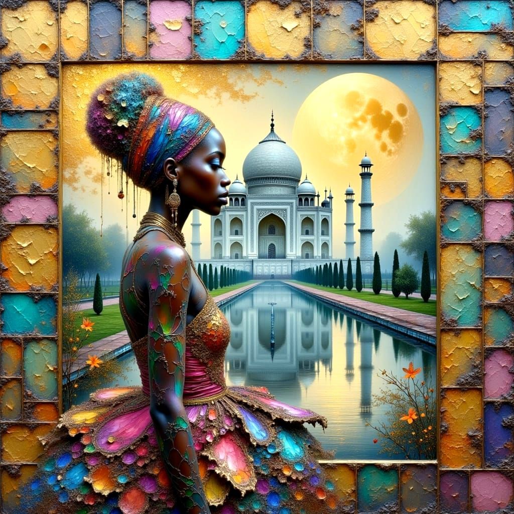 Surreal Indian Goddess Embracing Taj Mahal in Dreamlike Oil ...
