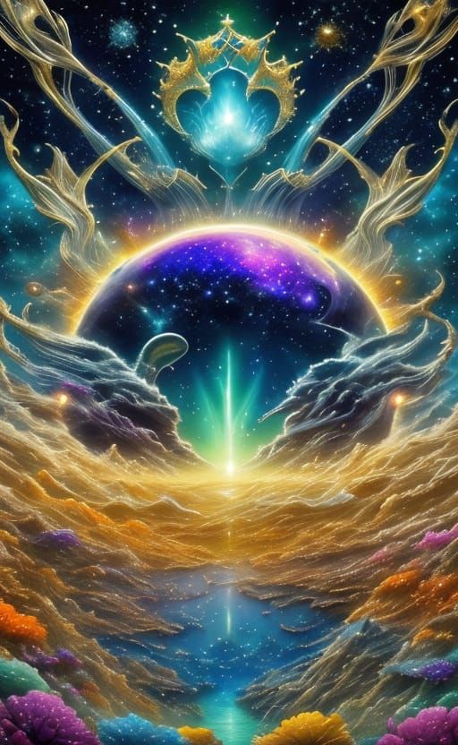 Majestic Dolphin Leaping From Cosmic Ocean in Matte Painting...