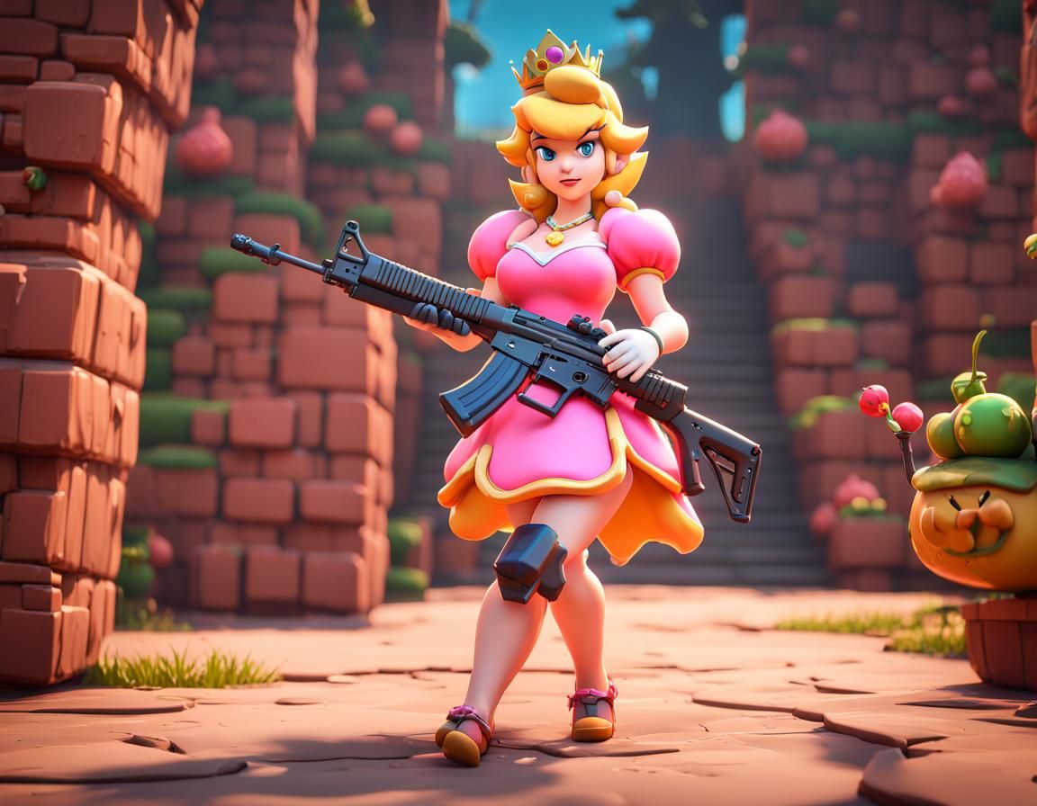 Princess Peach vs Cube Queen in Fortnite Style