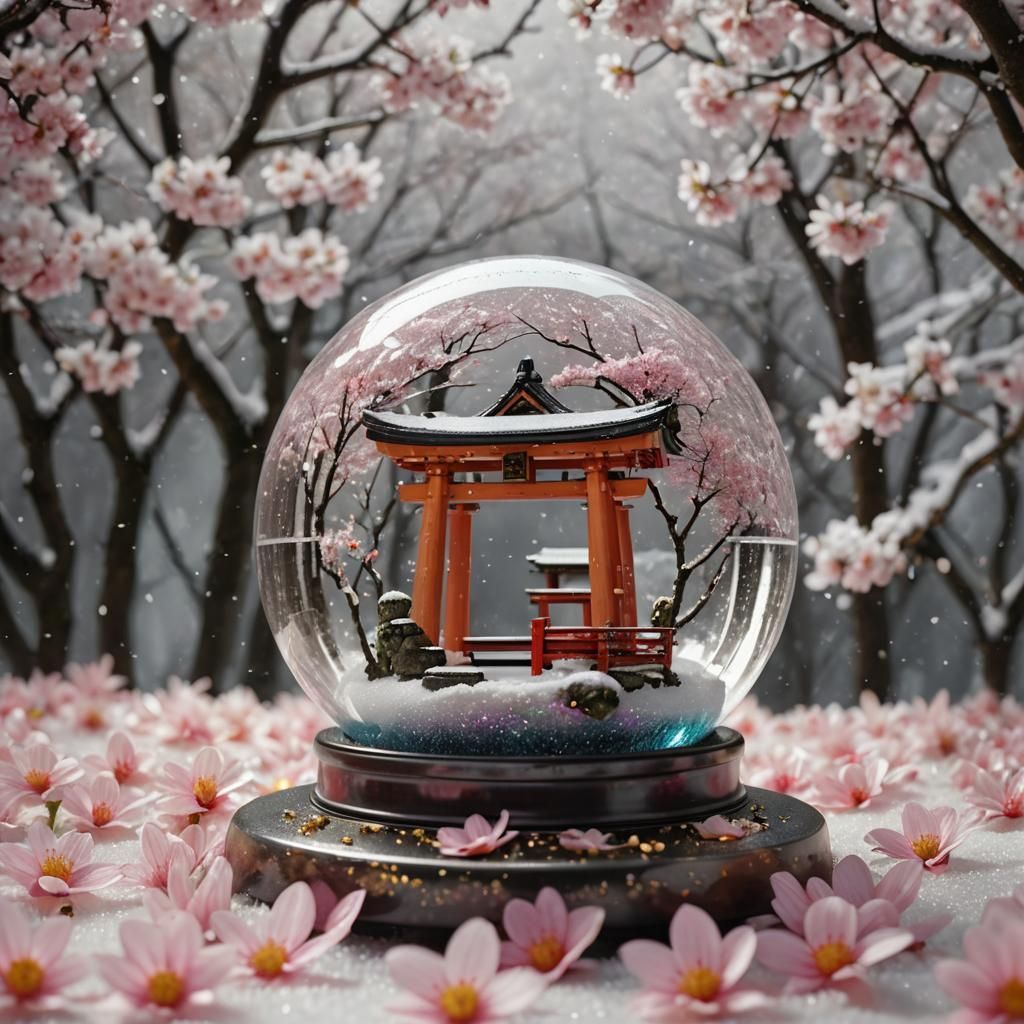 Shinto Shrine in Crystal Ball Snow Globe