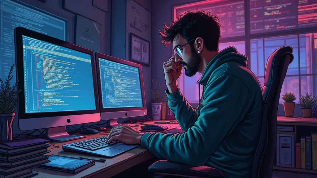 Computer Scientist in Futuristic, Surreal Office