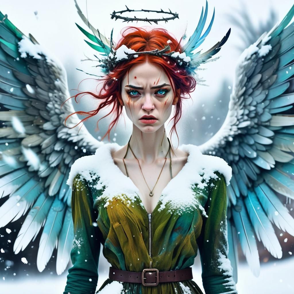 Enraged Icy Angel with Feathered Wings