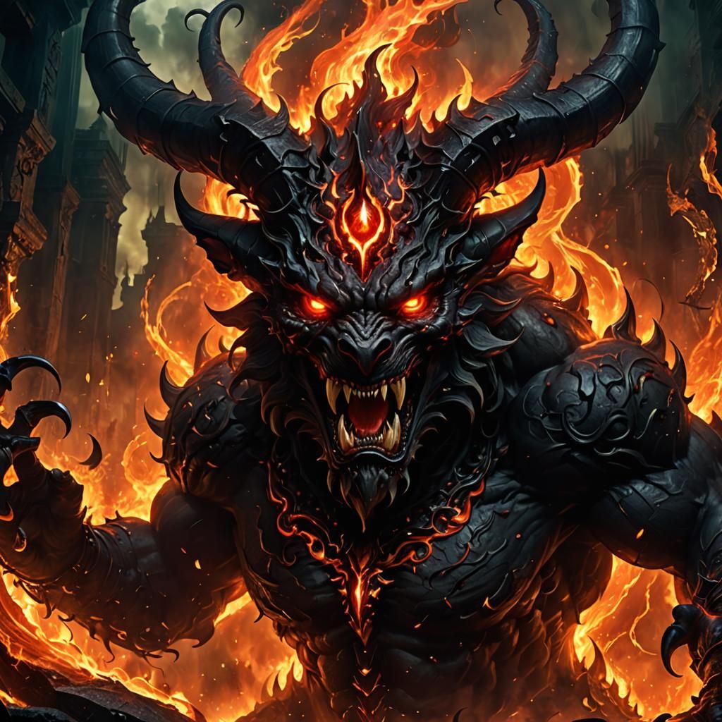 Towering Obsidian Demon Emerges from Underworld Portal