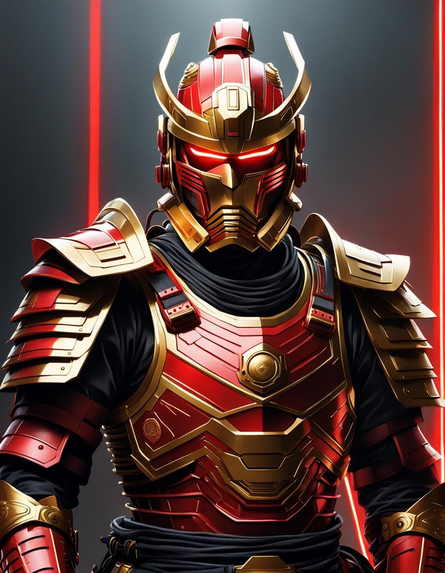 Futuristic Laser Samurai in Red and Gold Armor