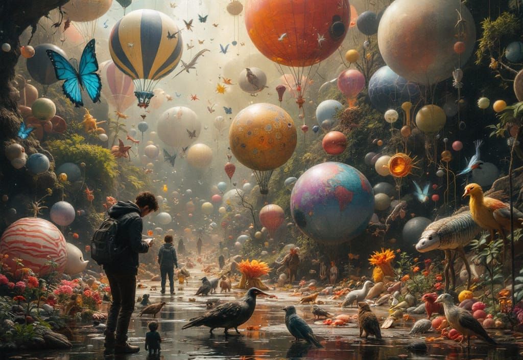 Modern Art Museum Exhibit with Surrealist Art