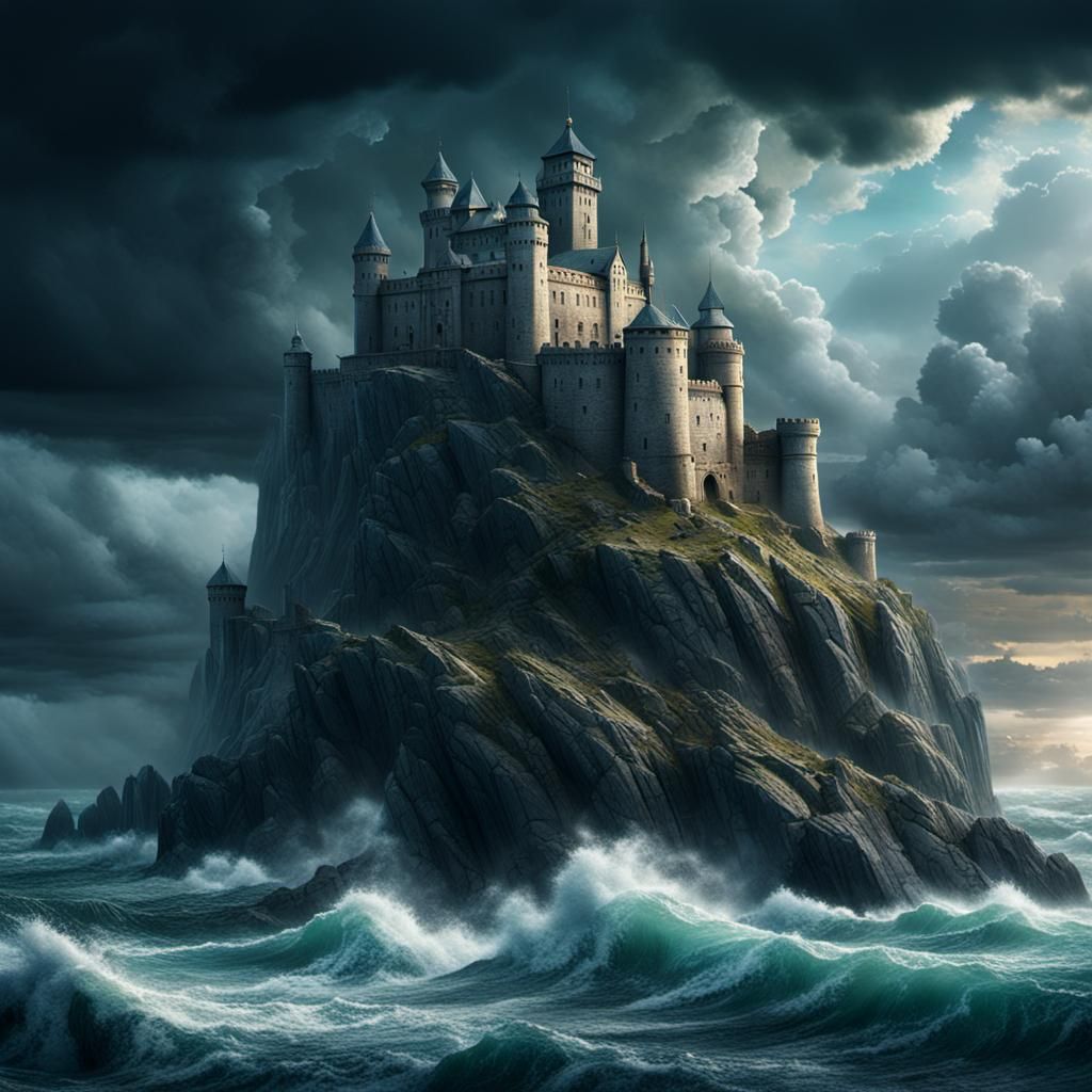 Epic Fortress on Stormy Seas: Digital Matte Painting