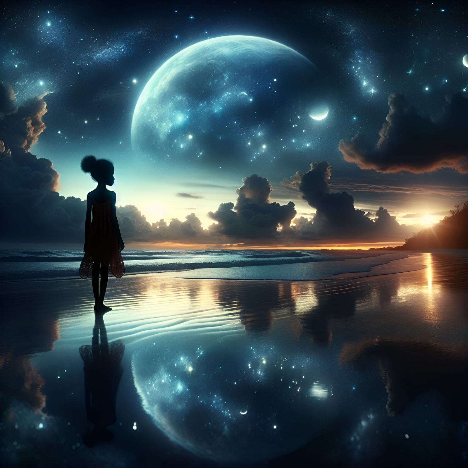 Dreamy Twilight Silhouette on a Tranquil Beach