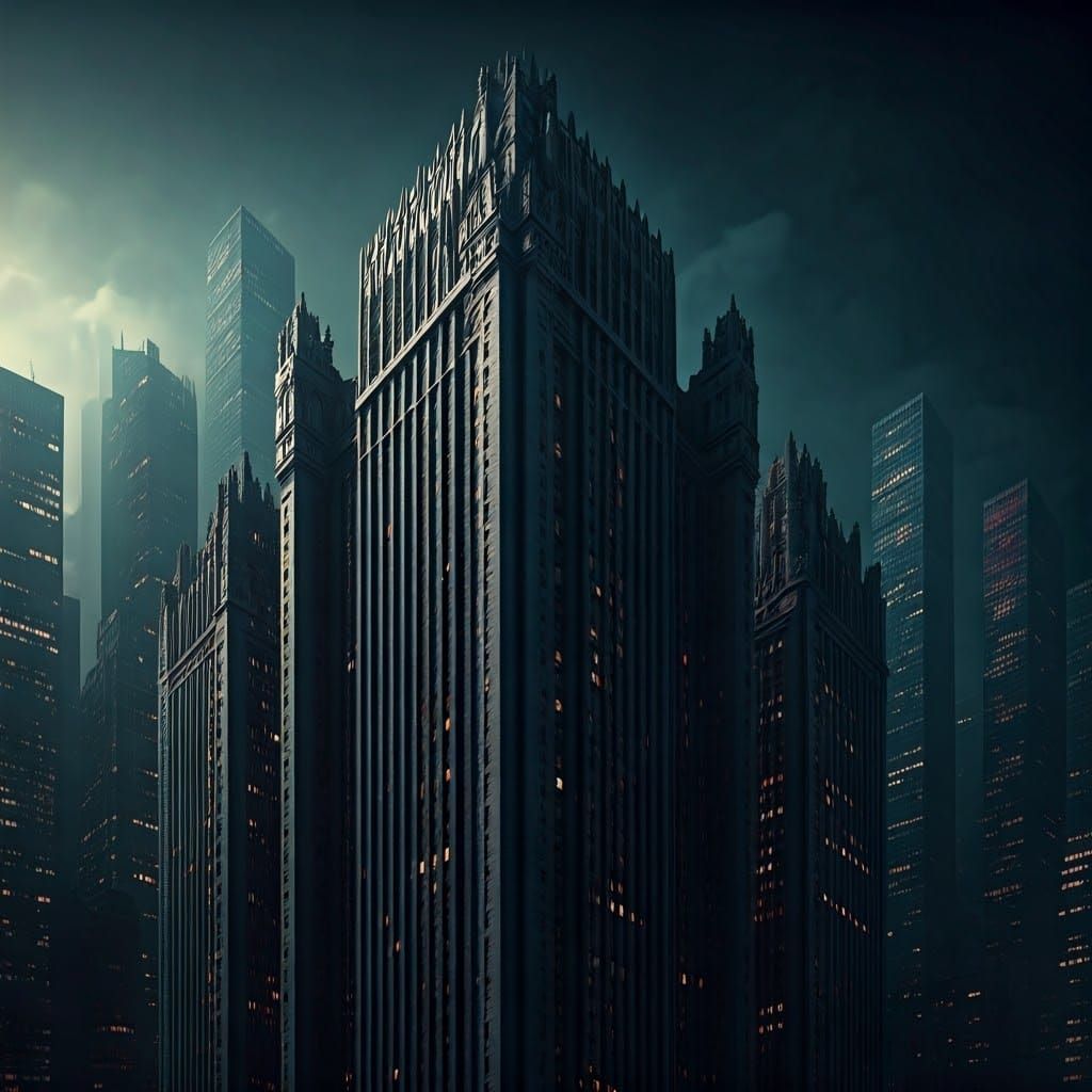 Gothic Skyscraper at Night in Cyberpunk Style