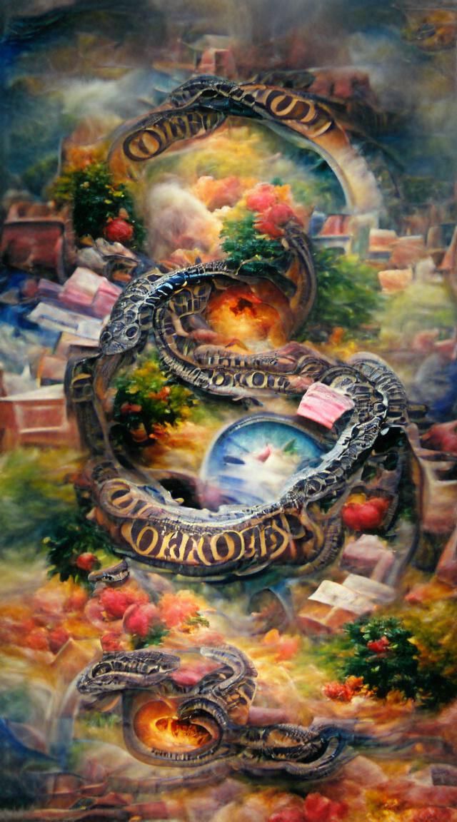 Ouroboros in Luminous Garden Setting