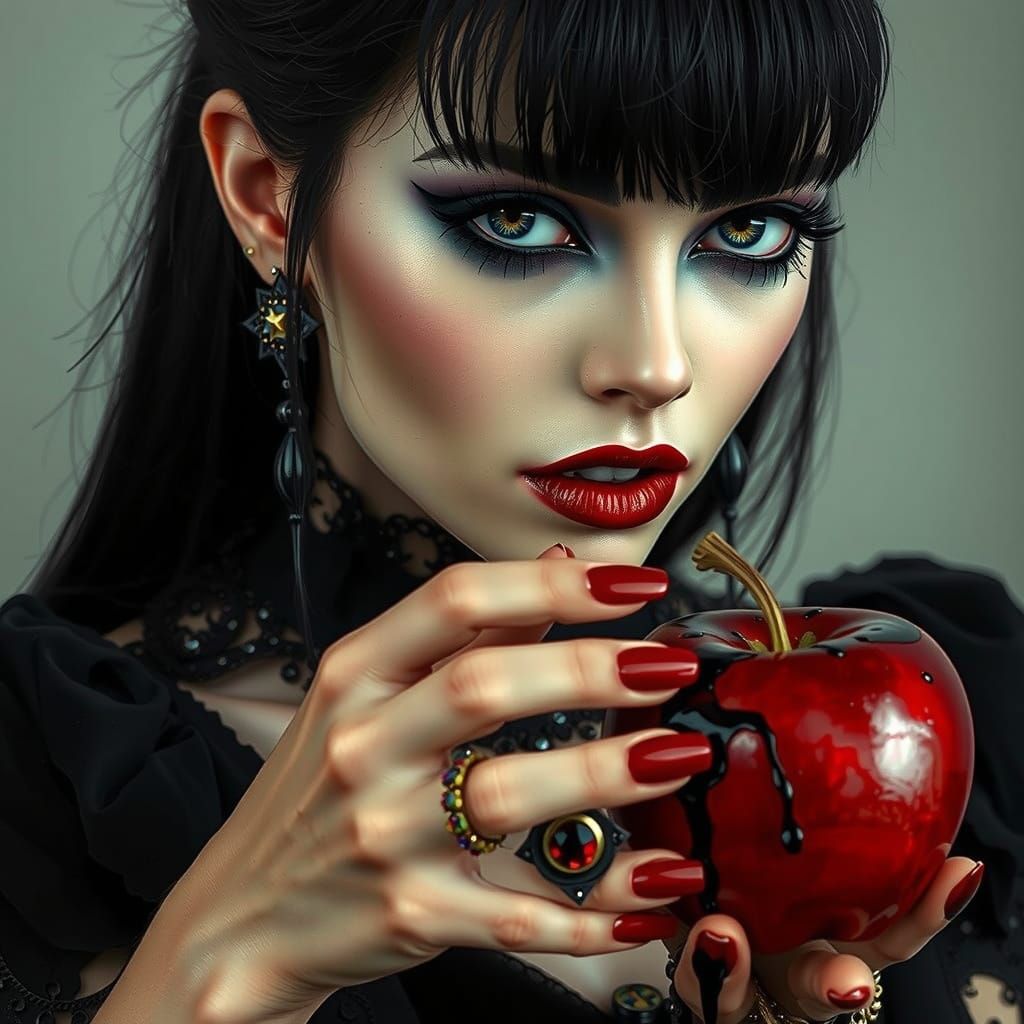 Gothic Woman with Poison Apple, Dark Mystical Portrait