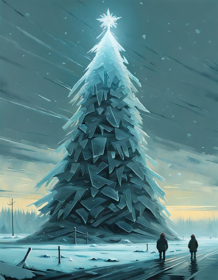 Icy Christmas Tree: Dark Fantasy Illustration