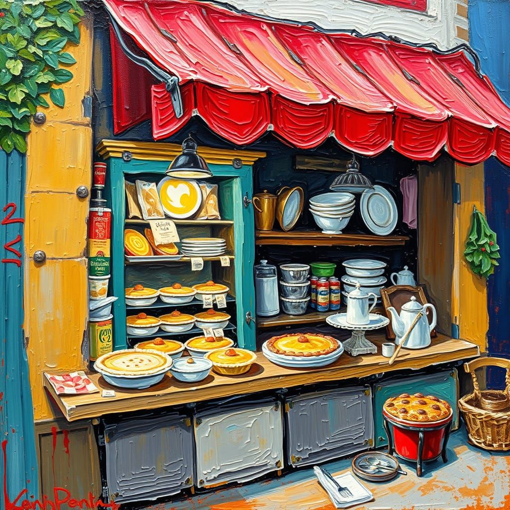 Vibrant Neo-Impressionist Pie Shop Scene