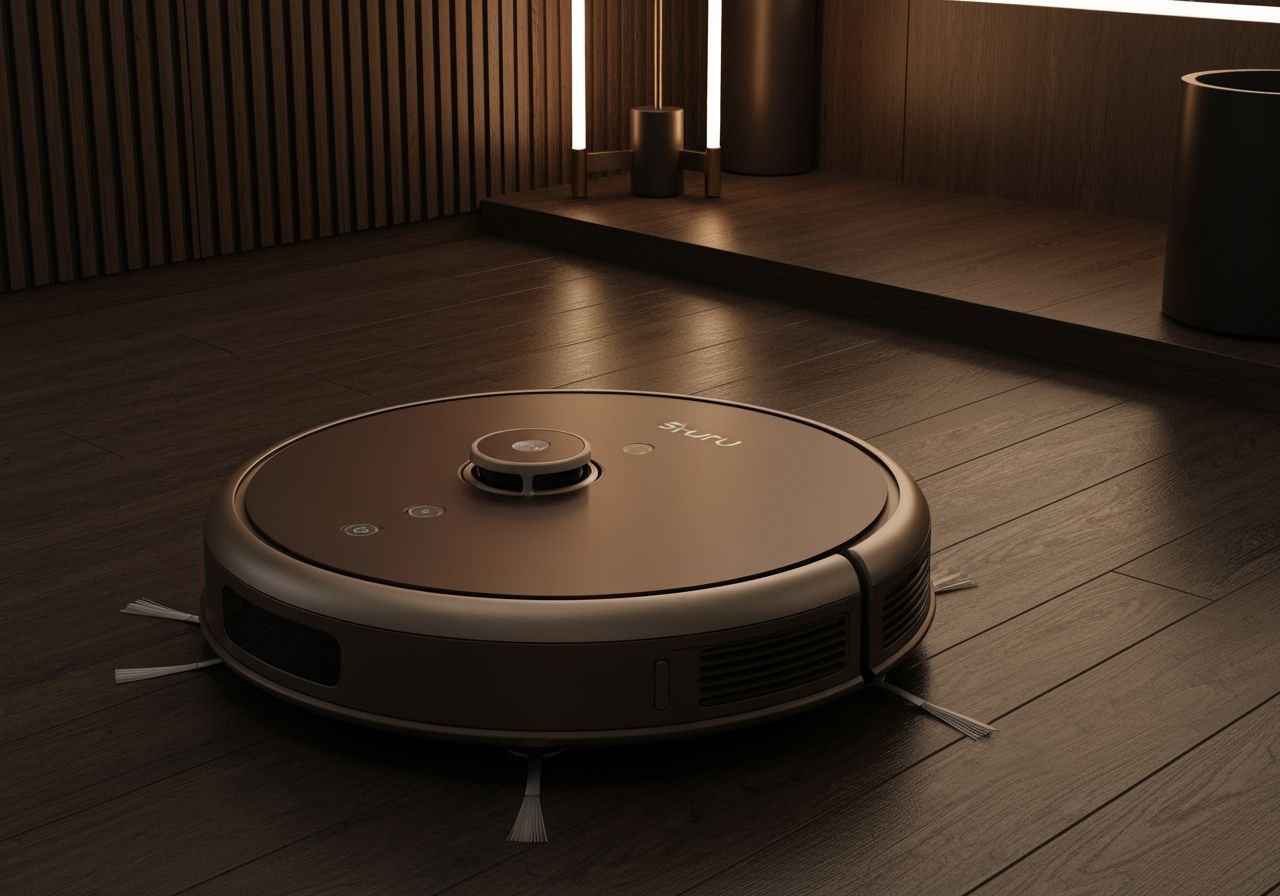 Premium Robotic Vacuum Cleaner on Dark Wood Floor