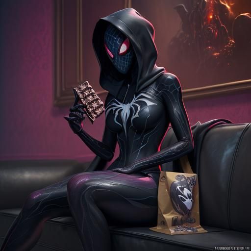 Spider-Gwen Venom Symbiote Relaxing, Fantasy Concept Art