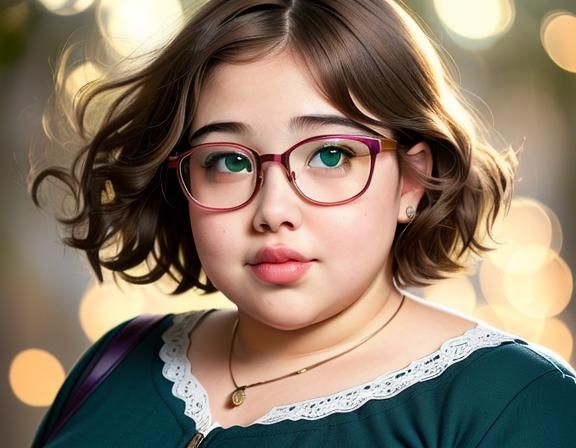 Portrait of a Chubby Woman with Blue-Green Eyes