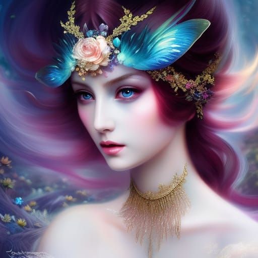 Girl with Pink Dragon in Lake, Digital Illustration