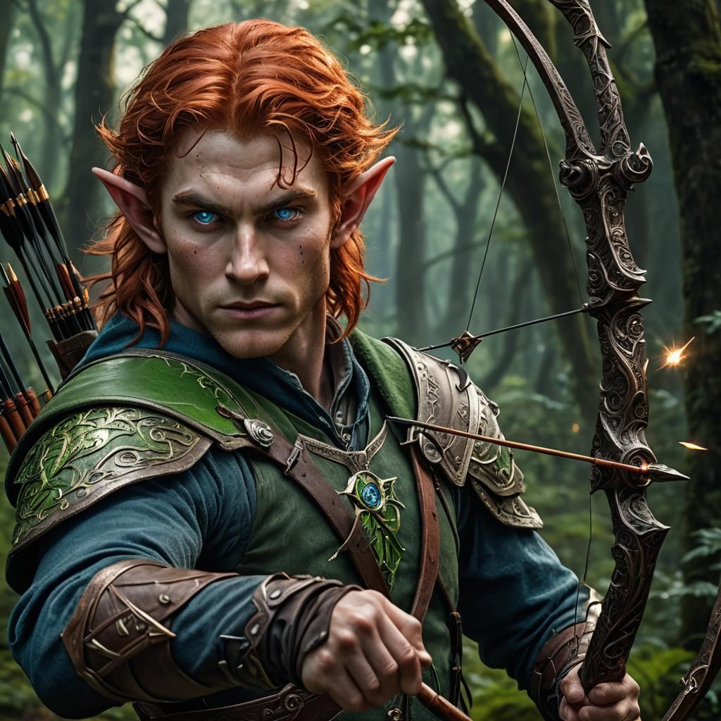 Hyperrealistic Elf Archer Portrait in Digital Art Style