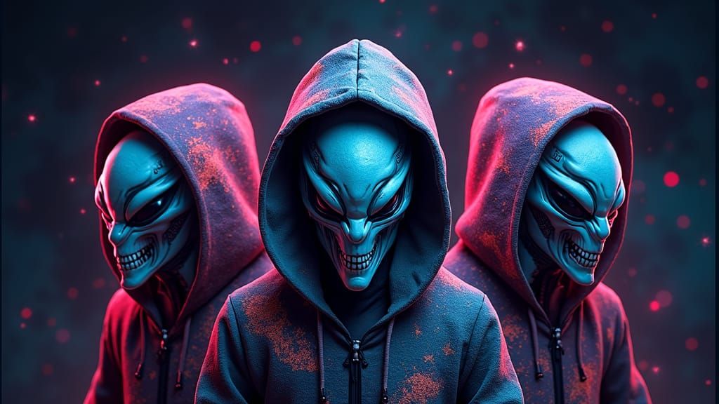 Futuristic Cyberpunk Logo in Neon-Lit Galaxy