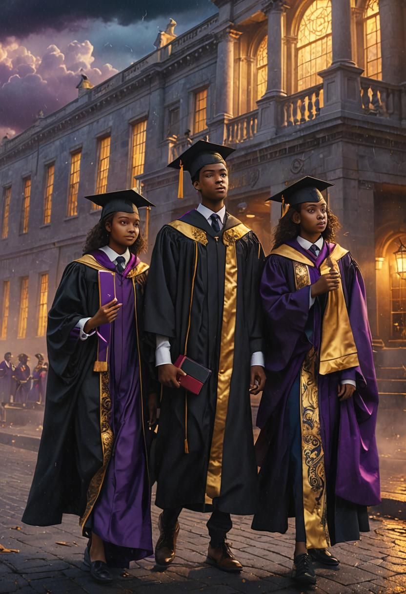 Black Students in Graduation Gowns: Fantasy Concept Art