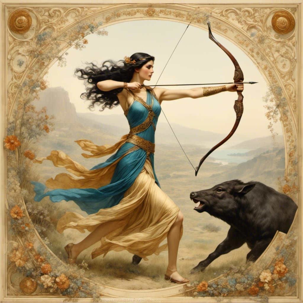 Atalanta the Huntress Aiming Her Bow