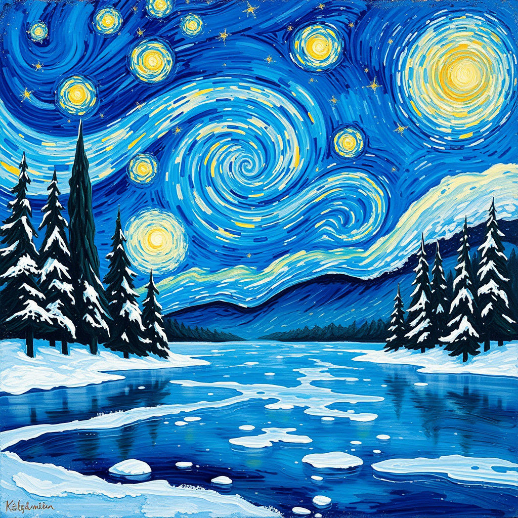 Winter Landscape in Post-Impressionistic Style