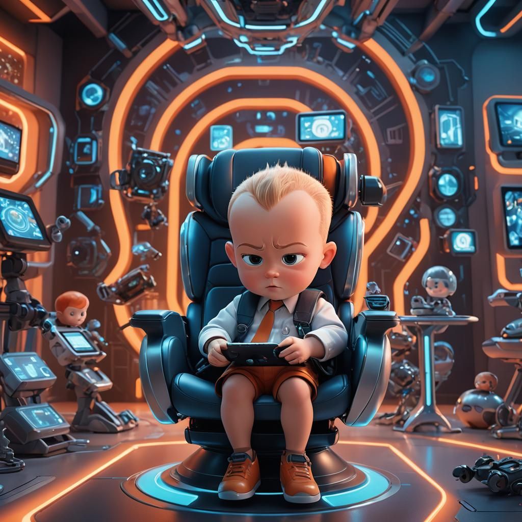 Futuristic Boss Baby in High-Tech Nursery, Digital Art