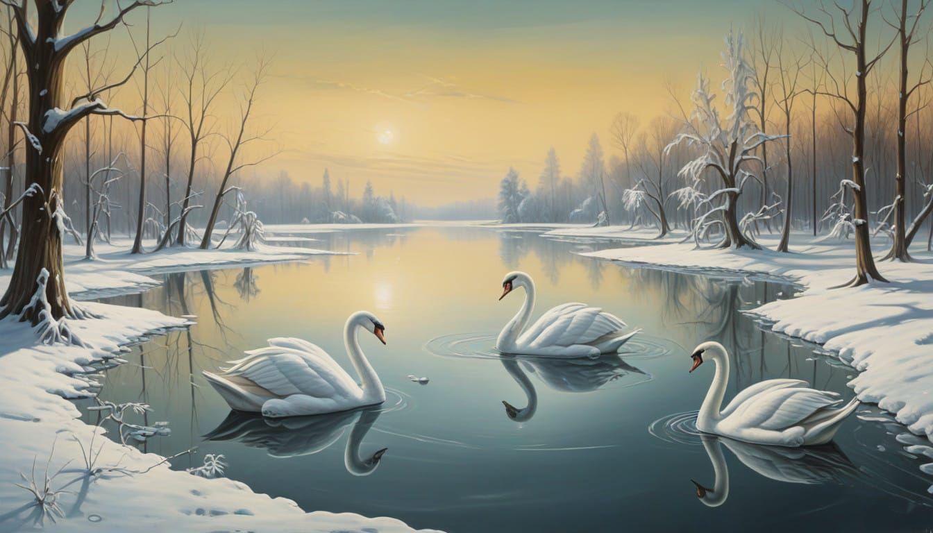 Surrealistic Swans Frozen in Time