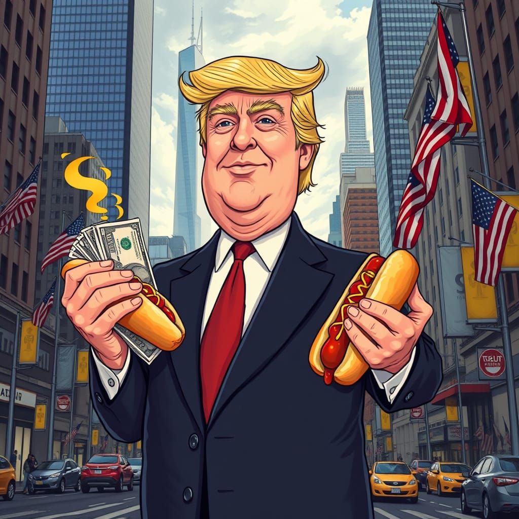 Satirical Donald Trump Portrays Excess and Power