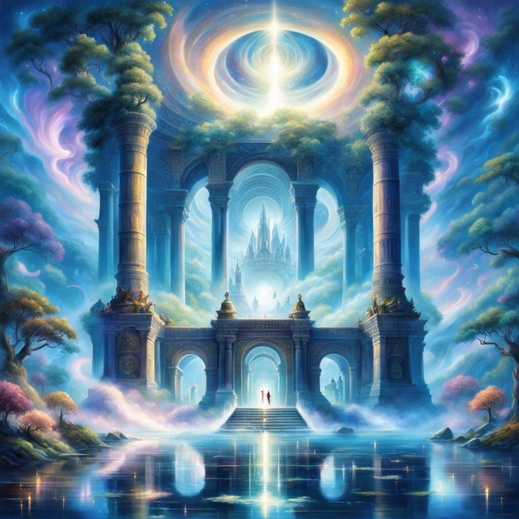 Cosmic Temple Shines with Sacred Aura and Celestial Energy