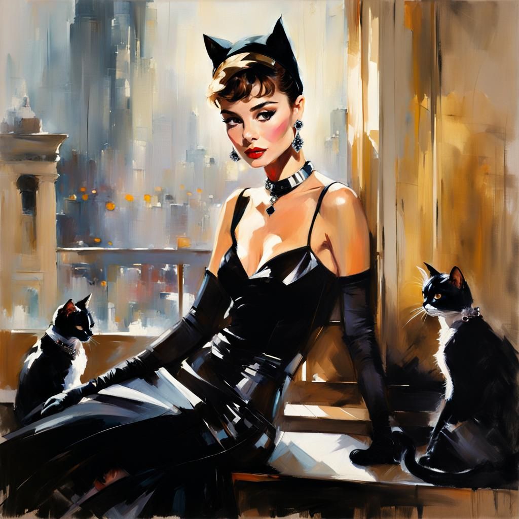 Catwoman as Audrey Hepburn Digital Painting