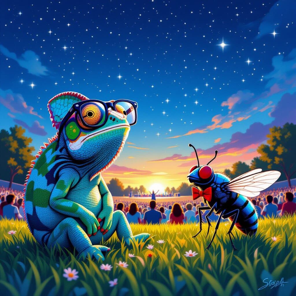Chameleon and Fly Enjoy Concert Under Starry Sky