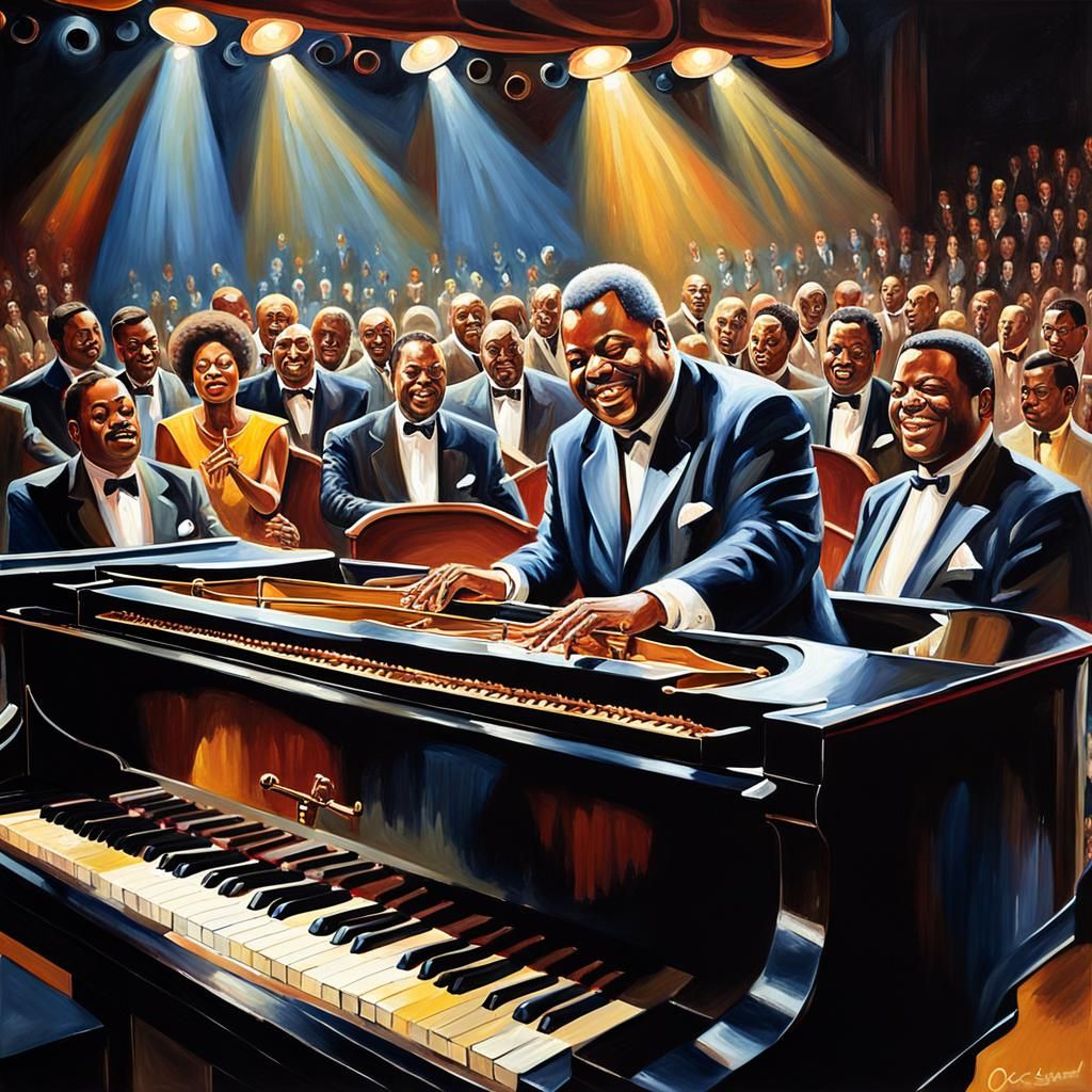 Oscar Peterson Jazz Band on Stage in Oil Painting