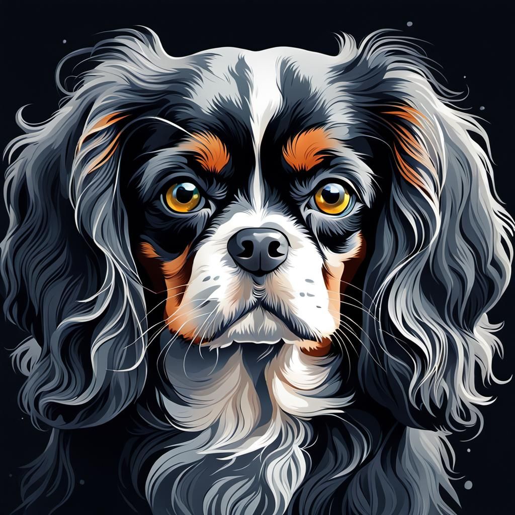 Monochrome Cavalier King Charles Spaniel Portrait